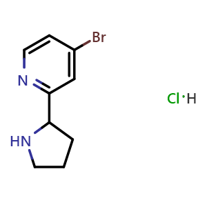 Chemical structure of 4-Bromo-2-(pyrrolidin-2-yl)pyridine hydrochloride , AChemBlock AD254207