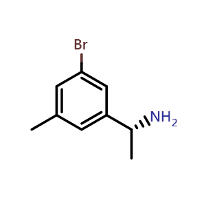 Chemical structure of (R)-1-(3-Bromo-5-methylphenyl)ethan-1-amine , CAS 1270101-56-8, AChemBlock AD254220