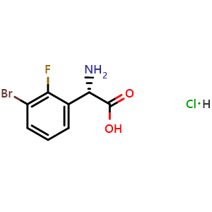 Chemical structure of (S)-2-Amino-2-(3-bromo-2-fluorophenyl)acetic acid hydrochloride , AChemBlock AD254248