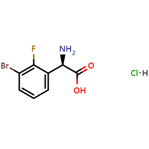 Chemical structure of (R)-2-Amino-2-(3-bromo-2-fluorophenyl)acetic acid hydrochloride , AChemBlock AD254252