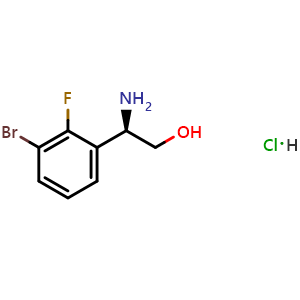 Chemical structure of (R)-2-Amino-2-(3-bromo-2-fluorophenyl)ethan-1-ol hydrochloride , AChemBlock AD254260