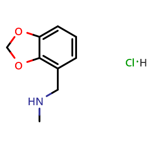 Chemical structure of 1-(Benzo[d][1,3]dioxol-4-yl)-N-methylmethanamine hydrochloride , CAS 2177259-47-9, AChemBlock AD254263