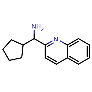 Chemical structure of Cyclopentyl(quinolin-2-yl)methanamine , CAS 1159983-15-9, AChemBlock AD254278