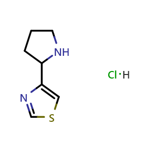 Chemical structure of 4-(Pyrrolidin-2-yl)thiazole hydrochloride , AChemBlock AD254339