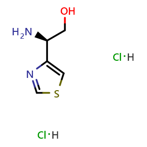 Chemical structure of (R)-2-Amino-2-(thiazol-4-yl)ethan-1-ol dihydrochloride , AChemBlock AD254342