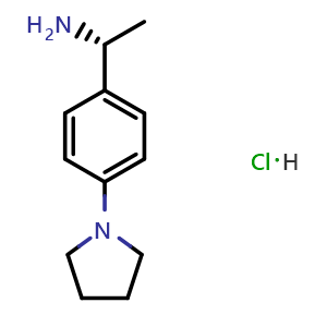 Chemical structure of (R)-1-(4-(Pyrrolidin-1-yl)phenyl)ethan-1-amine hydrochloride , CAS 2989330-68-7, AChemBlock AD254372