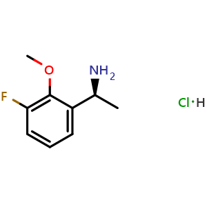 Chemical structure of (S)-1-(3-Fluoro-2-methoxyphenyl)ethan-1-amine hydrochloride , CAS 2694057-11-7, AChemBlock AD254394