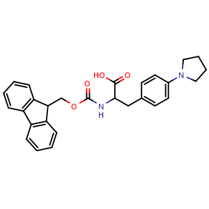 Chemical structure of 2-((((9H-Fluoren-9-yl)methoxy)carbonyl)amino)-3-(4-(pyrrolidin-1-yl)phenyl)propanoic acid , CAS 1379835-32-1, AChemBlock AD254406