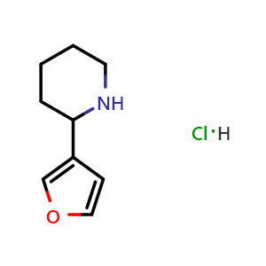 Chemical structure of 2-(Furan-3-yl)piperidine hydrochloride , CAS 1187174-12-4, AChemBlock AD254423