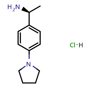 Chemical structure of (S)-1-(4-(Pyrrolidin-1-yl)phenyl)ethan-1-amine hydrochloride , CAS 2989429-11-8, AChemBlock AD254424