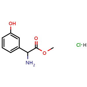 Chemical structure of Methyl 2-amino-2-(3-hydroxyphenyl)acetate hydrochloride , CAS 179814-91-6, AChemBlock AD254428