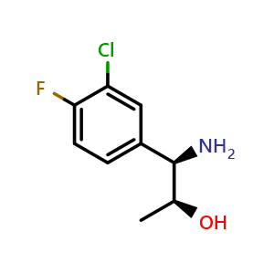 Chemical structure of (1R,2S)-1-Amino-1-(3-chloro-4-fluorophenyl)propan-2-ol , CAS 1270267-06-5, AChemBlock AD254509