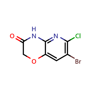 Chemical structure of 7-bromo-6-chloro-2H,3H,4H-pyrido[3,2-b][1,4]oxa zin-3-one , CAS 1785003-58-8, AChemBlock AD254522