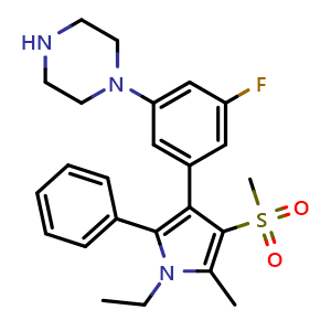 Chemical structure of 1-(3-(1-ethyl-5-methyl-4-(methylsulfonyl)-2-phenyl-1H-pyrrol-3-yl)-5-fluorophenyl)piperazine , AChemBlock AD254537