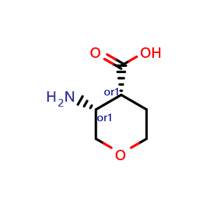 Chemical structure of cis-3-Amino-tetrahydropyran-4-carboxylic acid , CAS 1233010-36-0, AChemBlock AD254548