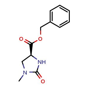 Chemical structure of Benzyl(S)-1-methyl-2-oxoimidazolidine-4-carboxylate , CAS 89371-35-7, AChemBlock AD254562