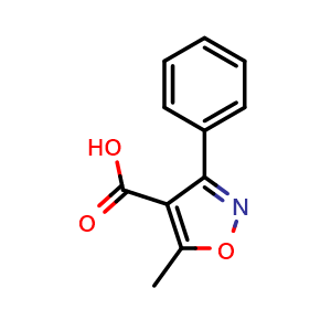Chemical structure of 5-Methyl-3-phenylisoxazole-4-carboxylic acid , CAS 1136-45-4, AChemBlock AD254576