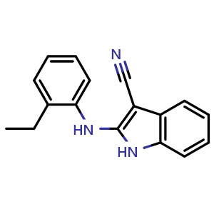 Chemical structure of 2-((2-ethylphenyl)amino)-1H-indole-3-carbonitrile , CAS 1904030-04-1, AChemBlock AD254586