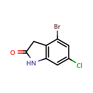 Chemical structure of 4-Bromo-6-chloroindolin-2-one , CAS 1889089-88-6, AChemBlock AD254594