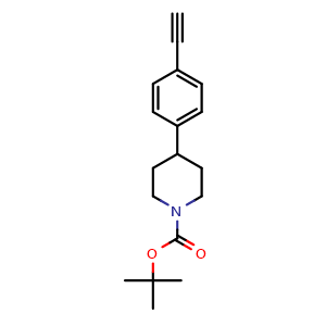 Chemical structure of tert-Butyl 4-(4-ethynylphenyl)piperidine-1-carboxylate , CAS 1009640-15-6, AChemBlock AD254617