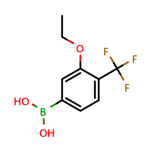 Chemical structure of 3-Ethoxy-4-(trifluoromethyl)phenylboronic acid , CAS 1026796-35-9, AChemBlock AD254631