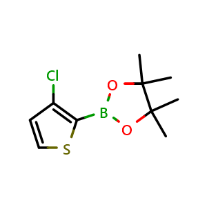 Chemical structure of 2-(3-Chlorothiophen-2-yl)-4,4,5,5-tetramethyl-1,3,2-dioxaborolane , CAS 1040281-97-7, AChemBlock AD254638