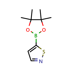Chemical structure of 5-(4,4,5,5-Tetramethyl-1,3,2-dioxaborolan-2-yl)isothiazole , CAS 1045809-78-6, AChemBlock AD254642