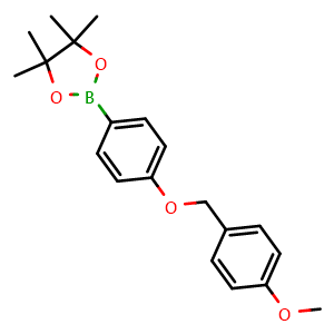 Chemical structure of 2-{4-[(4-Methoxyphenyl)methoxy]phenyl}-4,4,5,5-tetramethyl-1,3,2-dioxaborolane , CAS 1059066-01-1, AChemBlock AD254651