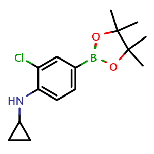 Chemical structure of 3-Chloro-4-cyclopropylaminobenzeneboronic acid pinacol ester , CAS 1152617-46-3, AChemBlock AD254709