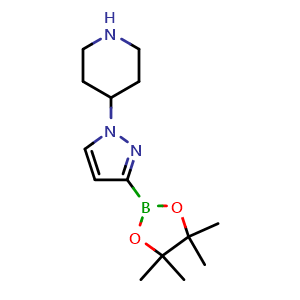 Chemical structure of 1-(Piperidin-4-yl)-1H-pyrazole-boronic acid pinacol ester , CAS 1175708-03-8, AChemBlock AD254727