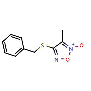 Chemical structure of 1,2,5-Oxadiazole, 3-methyl-4-[(phenylmethyl)thio]-, 2-oxide , CAS 1198084-45-5, AChemBlock AD254743