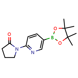Chemical structure of 1-(5-(4,4,5,5-Tetramethyl-1,3,2-dioxaborolan-2-yl)pyridin-2-yl)pyrrolidin-2-one , CAS 1201644-51-0, AChemBlock AD254744