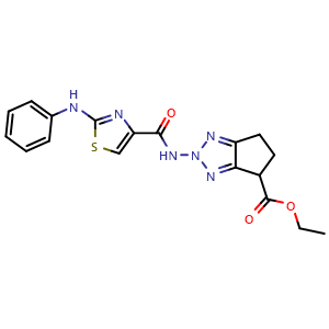 Chemical structure of Ethyl 5,6-dihydro-2-[[[2-(phenylamino)-4-thiazolyl]carbonyl]amino]-4H-cyclopentathiazole-4-carboxylate , CAS 1203078-02-7, AChemBlock AD254747