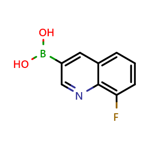 Chemical structure of (8-Fluoro-3-quinolinyl)boronic acid , CAS 1207750-07-9, AChemBlock AD254750
