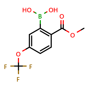 Chemical structure of (2-(Methoxycarbonyl)-5-(trifluoromethoxy)phenyl)boronic acid , CAS 1217500-75-8, AChemBlock AD254768