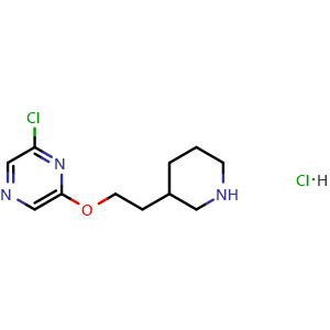 Chemical structure of 2-Chloro-6-(2-(piperidin-3-yl)ethoxy)pyrazine hydrochloride , CAS 1220032-51-8, AChemBlock AD254783