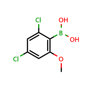 Chemical structure of (2,4-dichloro-6-methoxyphenyl)boronicacid , CAS 1221263-05-3, AChemBlock AD254787