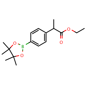 Chemical structure of Ethyl 2-[4-(4,4,5,5-TetraMethyl-1,3,2-dioxaborolan-2-yl)phenyl]propanoate , CAS 1228690-28-5, AChemBlock AD254800
