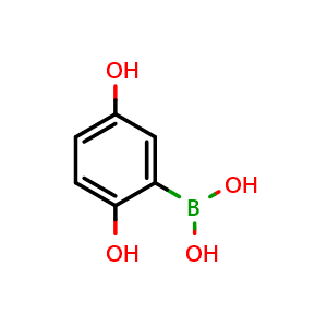 Chemical structure of (2,5-Dihydroxyphenyl)boronic acid , CAS 1238196-68-3, AChemBlock AD254804