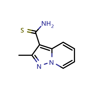 Chemical structure of 2-Methylpyrazolo[1,5-a]pyridine-3-carbothioamide , CAS 1239572-24-7, AChemBlock AD254806