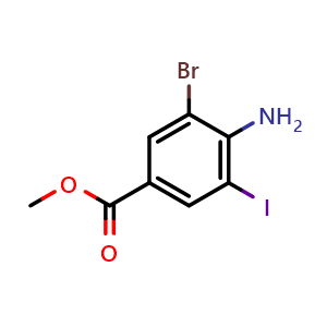 Chemical structure of 4-Amino-3-bromo-5-iodo-benzoic acid methyl ester , CAS 1240113-86-3, AChemBlock AD254808