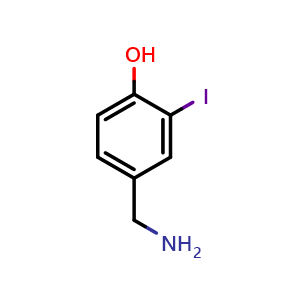 Chemical structure of 4-(Aminomethyl)-2-iodophenol , CAS 1243414-72-3, AChemBlock AD254813