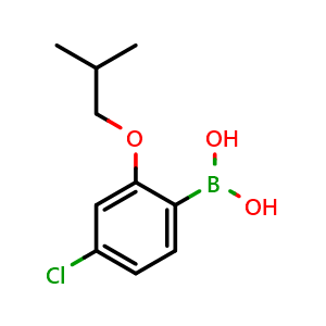 Chemical structure of (4-chloro-2-isobutoxyphenyl)boronic acid , CAS 1256355-06-2, AChemBlock AD254836