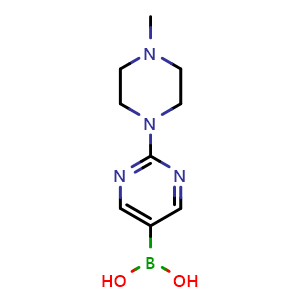 Chemical structure of (2-(4-methylpiperazin-1-yl)pyrimidin-5-yl)boronic acid , CAS 1256355-29-9, AChemBlock AD254839