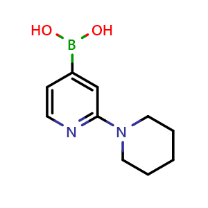 Chemical structure of (2-(piperidin-1-yl)pyridin-4-yl)boronic acid , CAS 1256358-82-3, AChemBlock AD254844