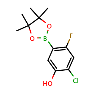 Chemical structure of 2-Chloro-4-fluoro-5-(4,4,5,5-tetramethyl-1,3,2-dioxaborolan-2-yl)phenol , CAS 1256360-20-9, AChemBlock AD254847