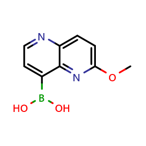 Chemical structure of (6-methoxy-1,5-naphthyridin-4-yl)boronic acid , CAS 1257640-81-5, AChemBlock AD254850