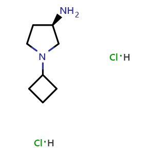 Chemical structure of (R)-3-Amino-1-cyclobutylpyrrolidine dihydrochloride , CAS 1286208-69-2, AChemBlock AD254870