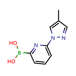 Chemical structure of (6-(4-Methyl-1H-pyrazol-1-yl)pyridin-2-yl)boronic acid , CAS 1310384-85-0, AChemBlock AD254884