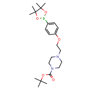 Chemical structure of 1-Piperazinecarboxylic acid, 4-[2-[4-(4,4,5,5-tetramethyl-1,3,2-dioxaborolan-2-yl)phenoxy]ethyl]-, 1,1-dimethylethyl ester , CAS 1310404-00-2, AChemBlock AD254885